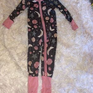 Little Sleepies Moon & Stars Pink and Gray Footies